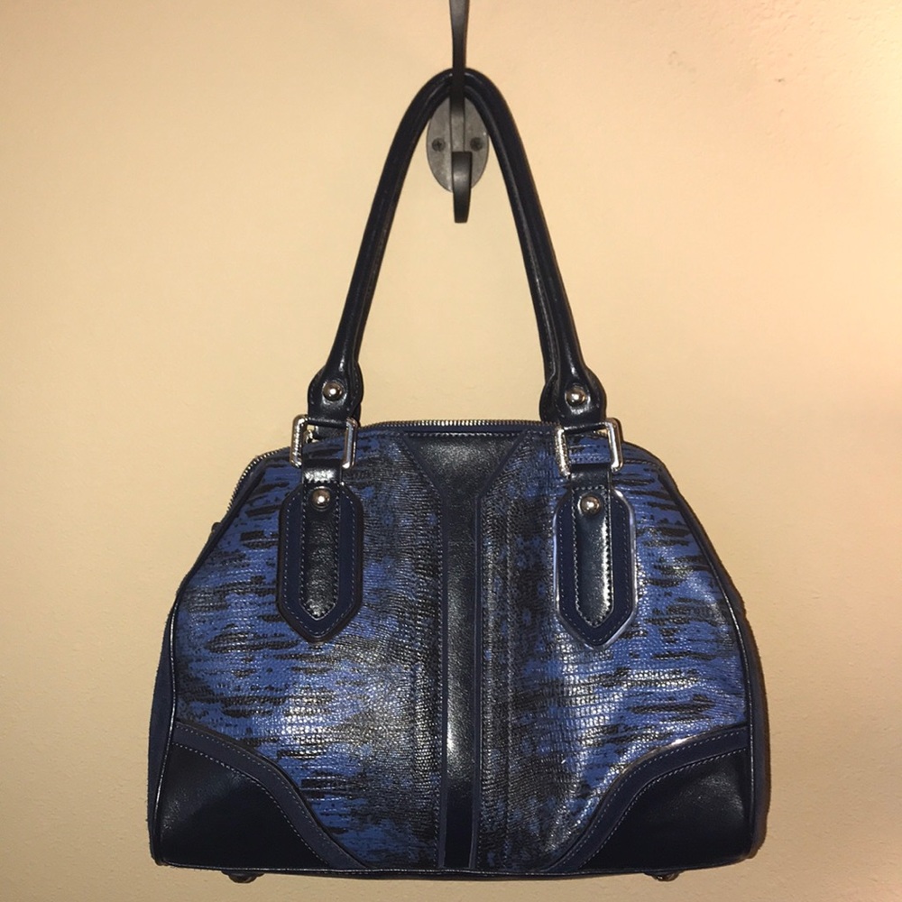 Blue Leather & Suede Satchel